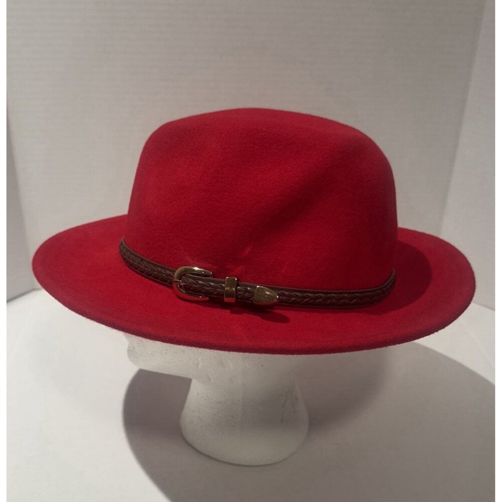 Soft Wool Felt Fedora Hat, Red Brown Belt Accent 7 1/8 Outdoor Classy Boho Chic